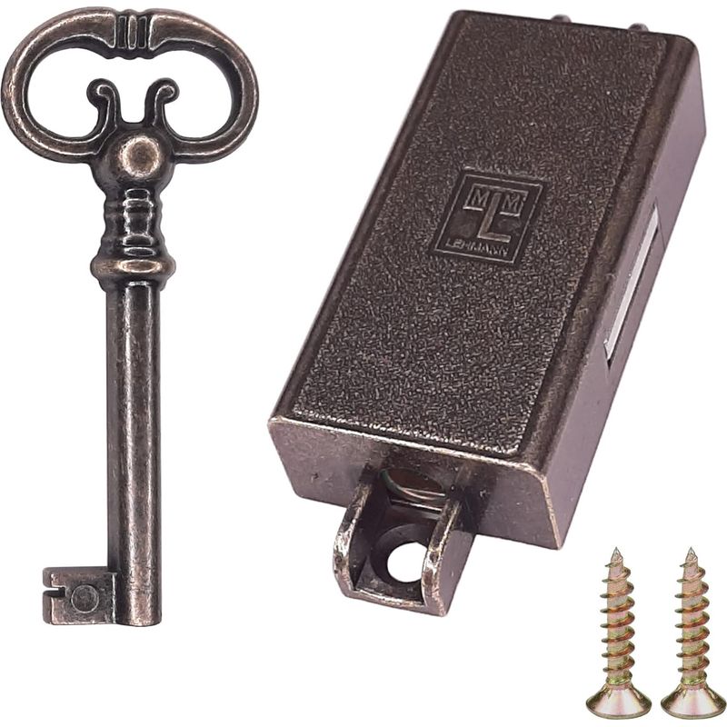 Espagnolette-schloss, Braun – Ersatzschlüssel Für Antike Möbel – Gebürstete Oberfläche – 64 Mm Lochabstand – 28 Mm Breite – 14,5 Mm Dicke