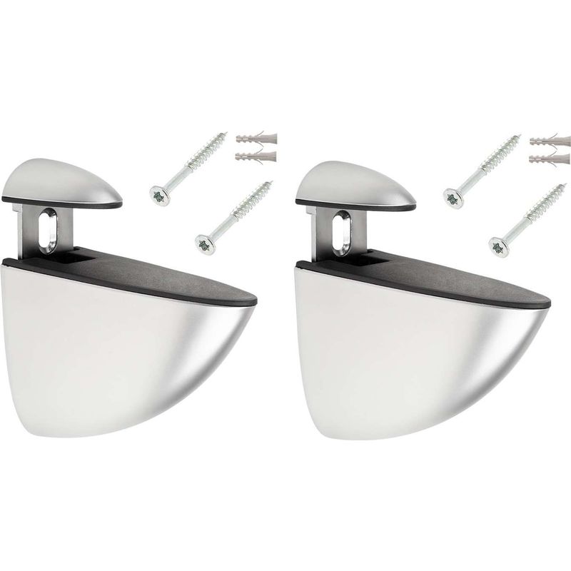 Set Mit 2 Verstellbaren Wandregalhalterungen 55,5 Mm – Metall, Matt Verchromt, Silberfarben – Inklusive Schrauben Und Dübeln – Für Küche Und Bad