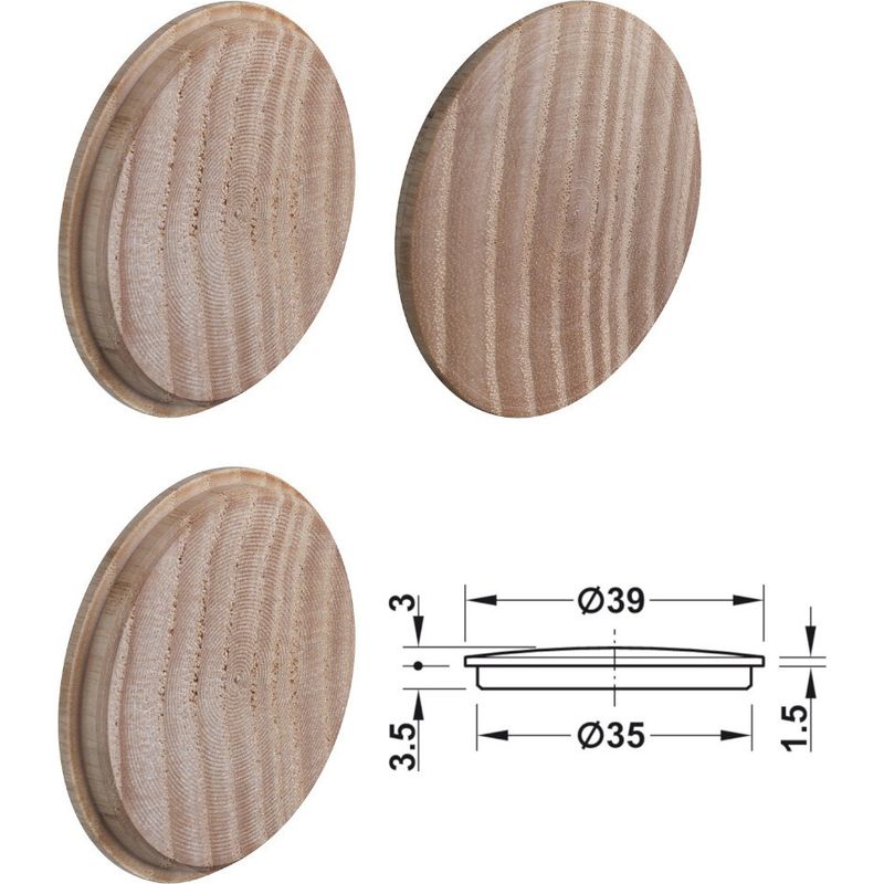 Set Mit 4 Lochabdeckungen Aus Holz, 35 Mm – Esche Natur – Zum Abdecken Von Schrauben – Schleif- Und Beizbar