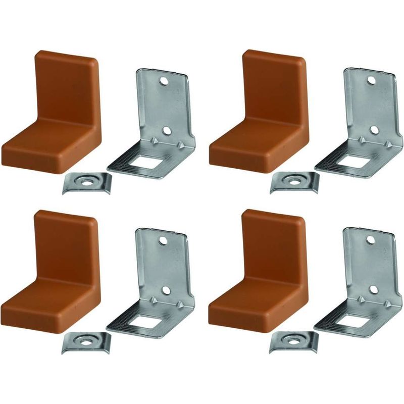 Satz Mit 4 Befestigungswinkeln Aus Stahl – Abdeckung Aus Erlenbraunem Kunststoff – Abmessungen 52 X 50 X 39 Mm – Tragfähigkeit 40 Kg Pro Paar