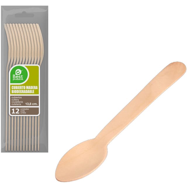 Jardibricodeco - Dessert-Kaffeelöffel, Holz, 13,8cm, Beutel à 12 Stück Beste Produkte Grün 77019
