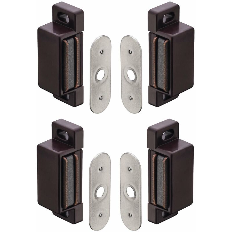 Set Mit 4 Rechteckigen Magnetverschlüssen – Haltekraft 2 Kg – Rückplatte Aus Vernickeltem Stahl – Zum Anschrauben Für Möbel Und Schränke