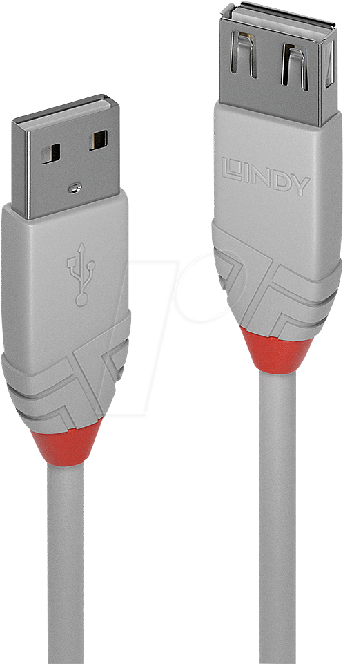 USB-Kabel usb 2.0 usb-a Stecker, usb-a Buchse 2.00 m Grau 36713 - Lindy