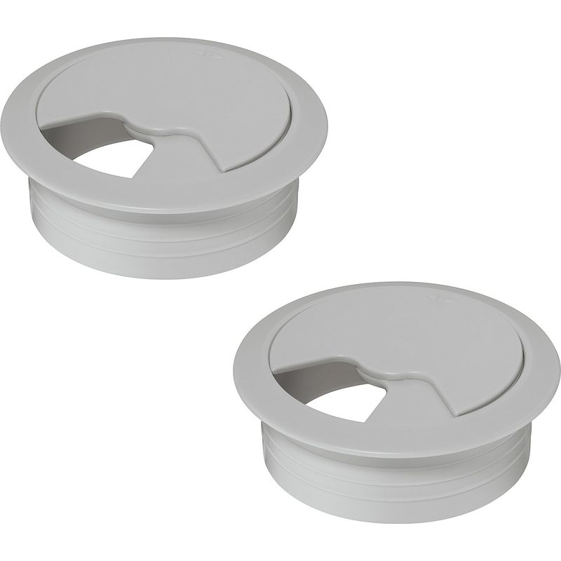 2x 60 Mm Runde, Hellgraue Kunststoff-kabeldurchführungen Für Computer-/bildschirmstecker Und -kabel – Möbelzubehör