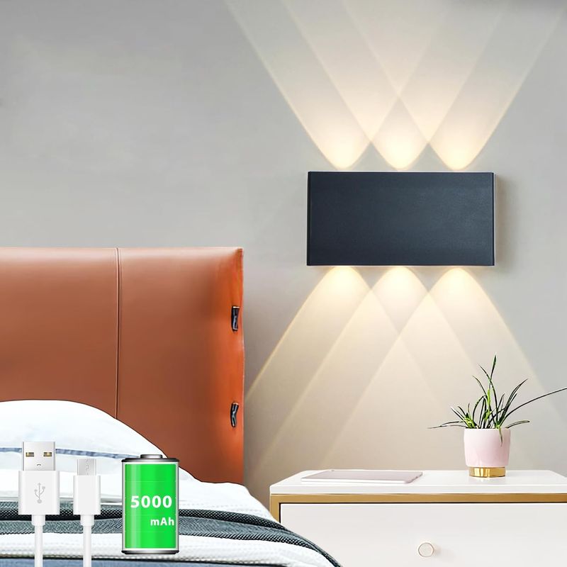 Wiederaufladbare Led-wandleuchte Mit 5000-mah-akku, Touch-bedienfeld Und 3 Helligkeitsstufen, Geeignet Für Wohnzimmer, Treppenhaus Und Flur. Kabellose Wandleuchte (schwarz).