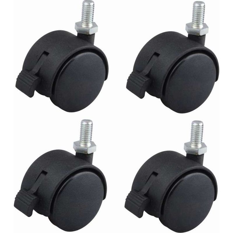 4er-set Lenkrollen, 40 Mm Mit Bremse – Tragkraft 40 Kg – M8x15-befestigung – Schwarzes Nylon Für Möbel Und Regale