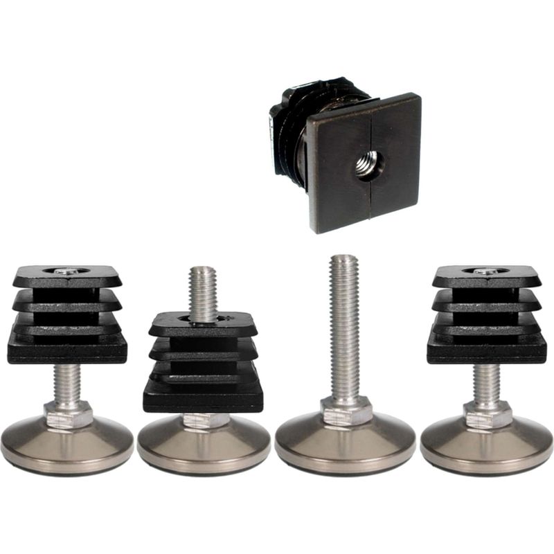 Set Mit 4 Quadratischen, Eingelassenen Endkappen 25x25 Mm – Einstellschraube Aus Edelstahl – Maximale Belastung 400 Kg – Für Möbel- Und Regalfüße
