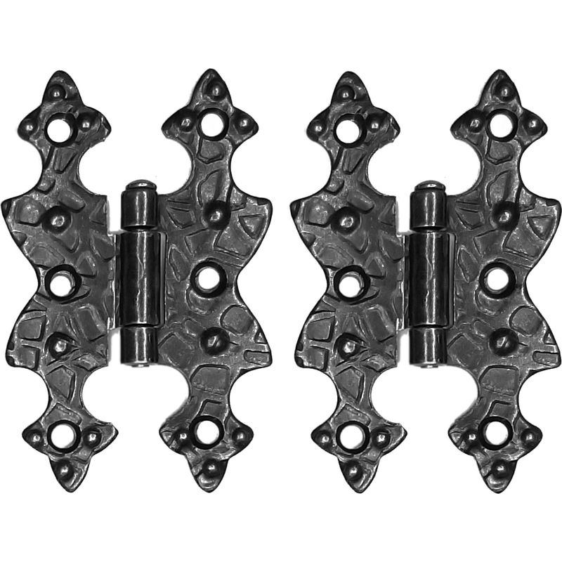 Set Mit 2 Flachen, Schwarzen Scharnieren Aus Schmiedeeisen (70 X 45 Mm) – Für Antike Möbel – 6-loch-befestigung – Rustikaler Vintage-retro-stil