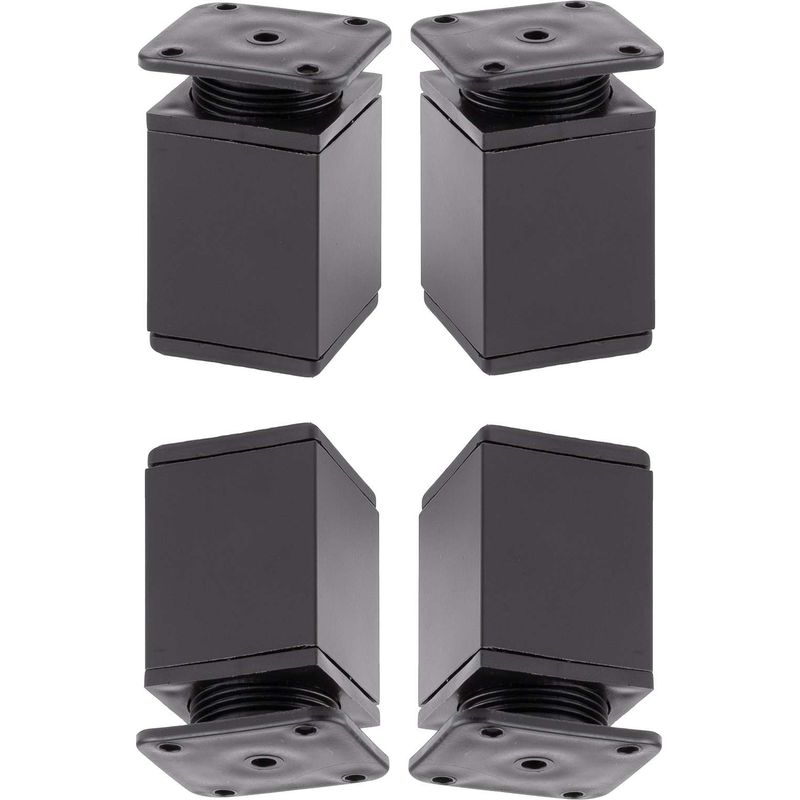 Set Mit 4 Quadratischen Möbelfüßen, 40 X 40 Mm – Höhenverstellbar Bis 75 Mm – Mattschwarzer Kunststoff, Zum Einschrauben – Tragkraft 40 Kg