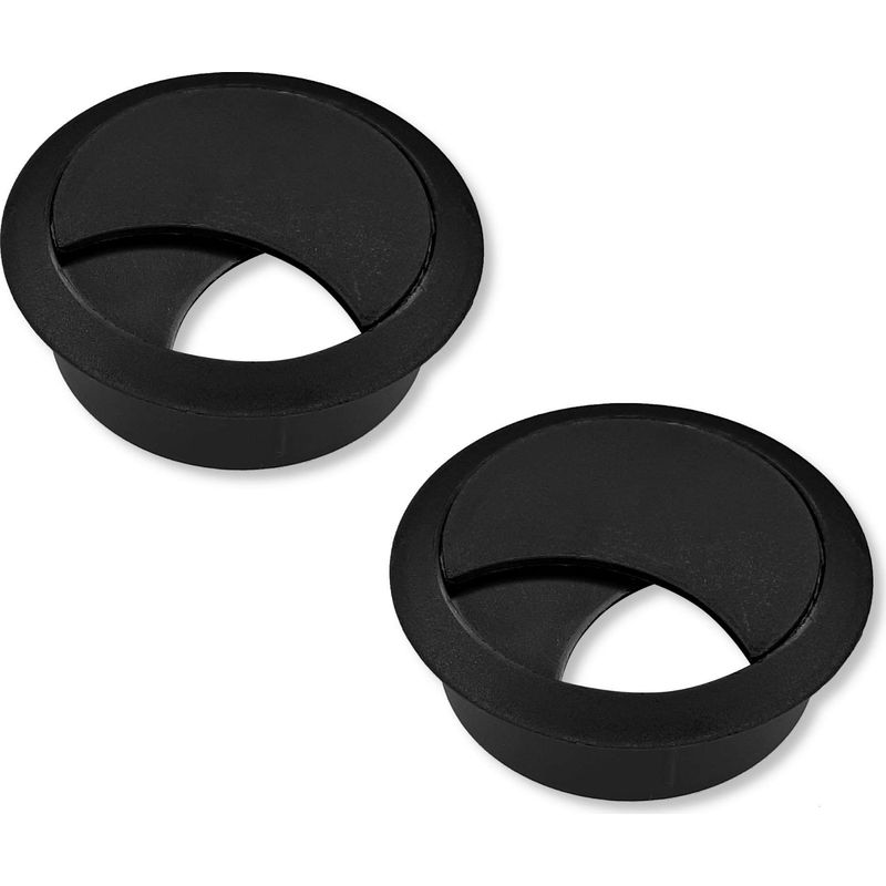 Set Mit 2 Versenkten 68-mm-kabeldurchführungen – Schwarzer Kunststoff Für Den Bürogebrauch – Verbergen Computer- Und Monitorkabel – Möbelzubehör