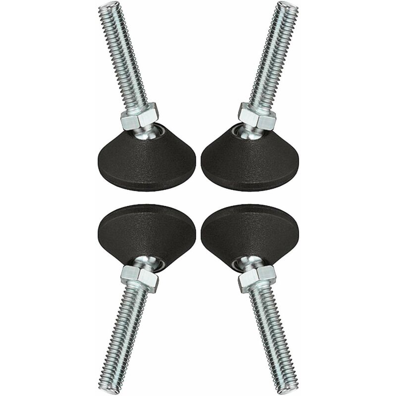 Satz Mit 4 Verstellbaren Nivellierfüßen Aus Verzinktem Stahl – Schwarze Kunststoffplattform – Länge 45 Mm – Tragkraft 500 Kg – M10