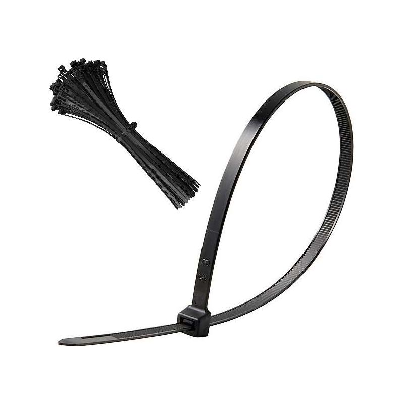 100 Schwarze, Gezahnte Kunststoff-schlauchschellen, 4,8 X 200 Mm, Für 50 Mm Durchmesser, Öl- Und Benzinbeständig, Kabelbinder, Rohr- Und Schlauchschelle, Universelle Nylon-verschraubung