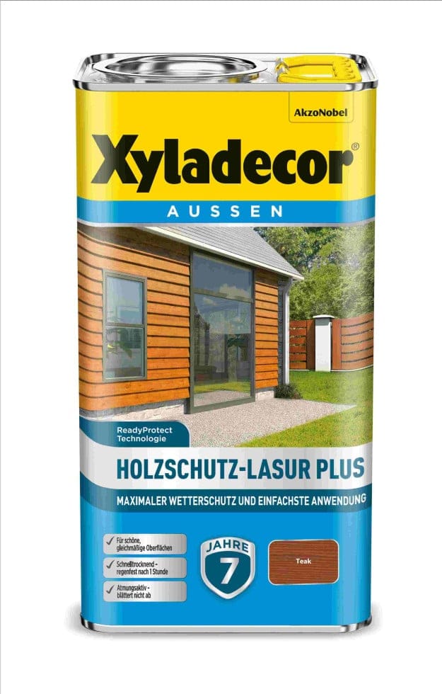 Xyladecor Holzschutz-Lasur Plus, Maximaler Wetterschutz und einfachste Anwendung, Teak, 4 l