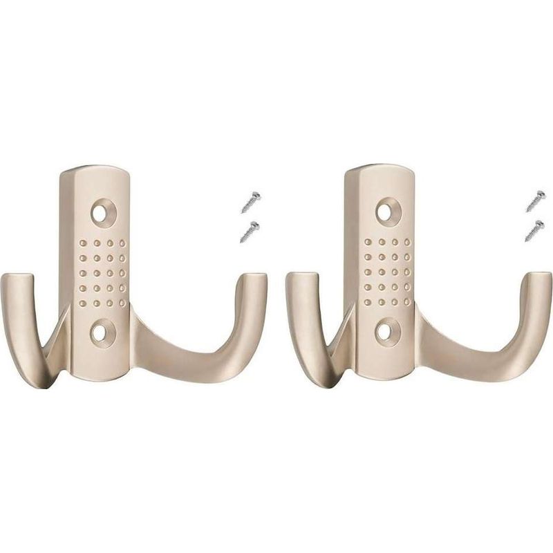2x Doppelte 58mm Metallhaken In Satiniertem Nickel-finish Mit Schrauben Zur Wandmontage In Küche Oder Bad, Für Mäntel, Handtücher, Taschen, Besteck, Kleidung, Ankleidezimmer, Möbel Oder Kleiderschränk