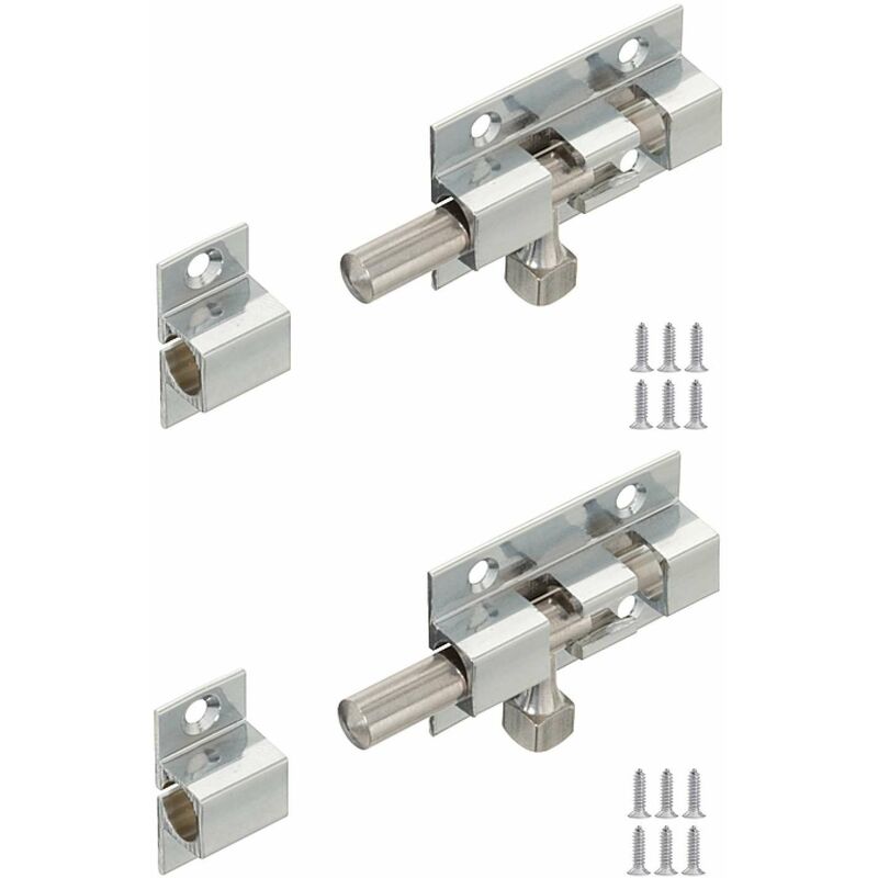 Möbelriegelschloss Aus Verchromtem Messing Mit Verschiebbarem Rundriegel Und Aufschraubbarer Schließplatte. Hebel, Falle, Vorhängeschloss, Türverschluss, Renovierung, Sicherheitsriegel, 40 X 25 Mm