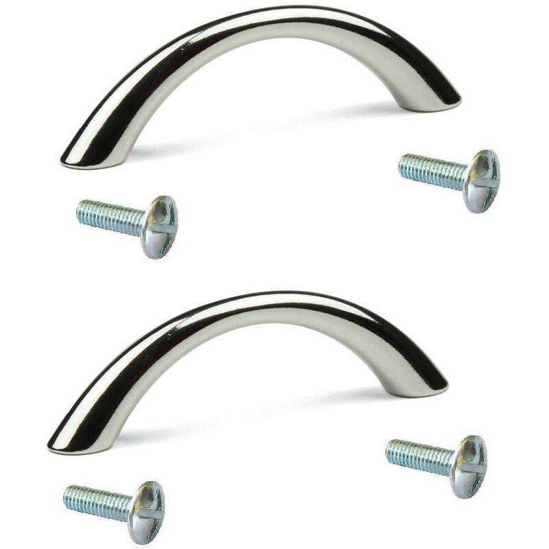 2 Möbelgriffe, Poliertes Chrom, Silberfarbener Stahl, 128 Mm Lochabstand, 154 Mm Länge, 24 Mm Höhe. Für Schrank-, Küchentüren, Kleiderschränke, Schubladen Oder Sideboards.