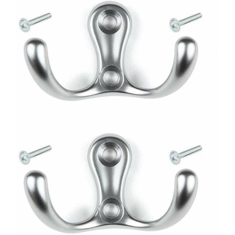 Set Mit 2 Doppelhaken Aus Satiniertem Chrommetall – Schraubbefestigung – Für Mäntel, Handtücher, Taschen – 30 Mm X 59 Mm – Geeignet Für Küche, Bad, Ankleidezimmer