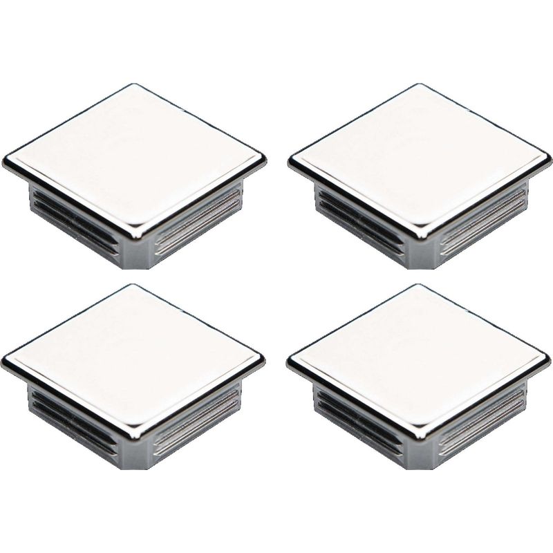 4x Verchromte, Geflügelte, Vertiefte Vierkantrohr-endkappen, Möbelfußschoner, Gerillte Rohrendkappen, 30 X 30 Mm, Rohrwandstärke 1,40 - 1,84 Mm