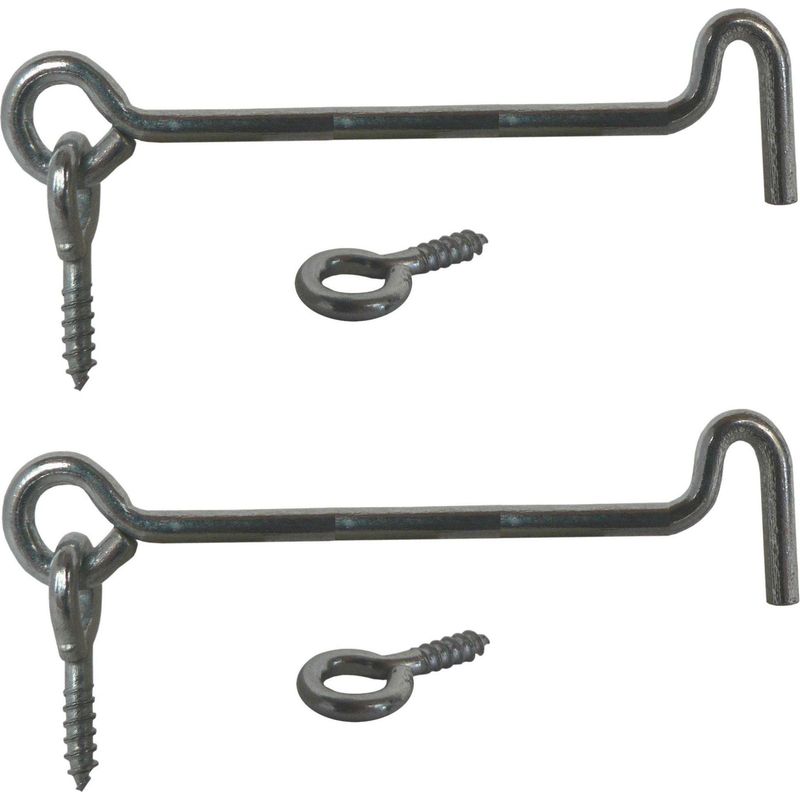 Set Mit 2 Stopphaken Mit 3,3 X 60 Mm Ösenschrauben – Silberfarbener Stahl – Zum Schließen Von Holztüren Mit Fensterläden – Verriegelungshaken