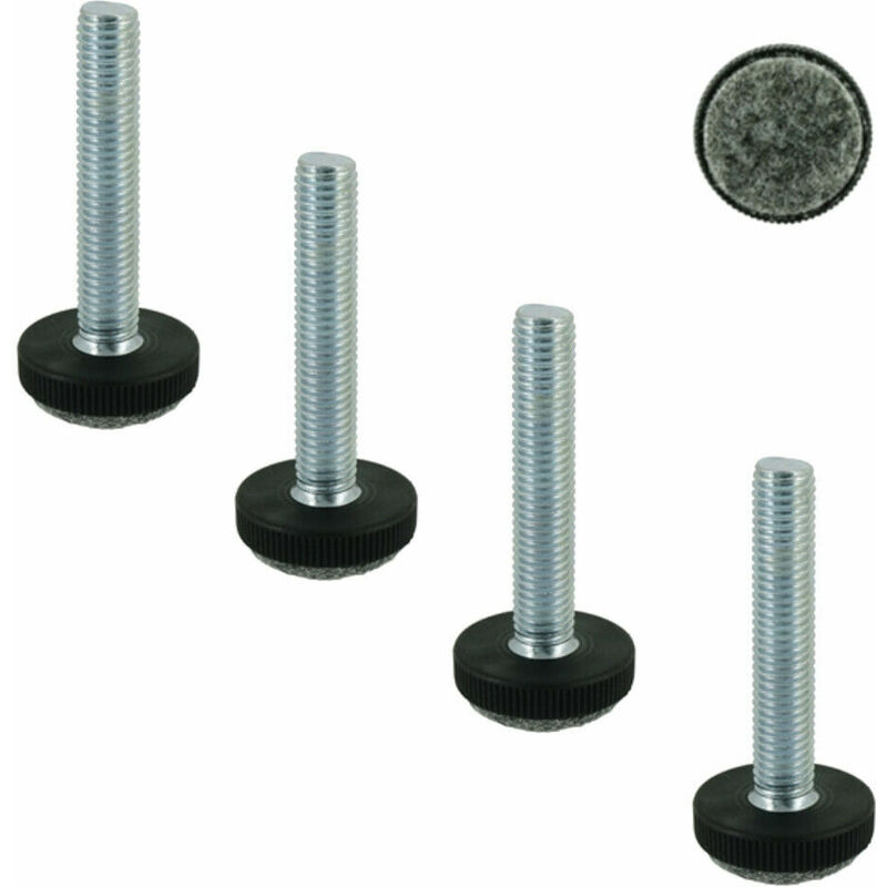 Satz Mit 4 Verstellbaren Nivellierfüßen M8 X 50 Mm – Stahl Und Kunststoff – Filzgleiter Zum Schutz Der Oberfläche – Präzise Höhenverstellung