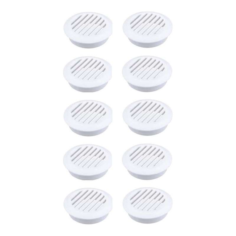 Packung Mit 10 Runden Lüftungsgittern Aus Kunststoff, 49 Mm Durchmesser – 8 Mm Höhe – Für Decken- Und Wandbelüftung – Weiß