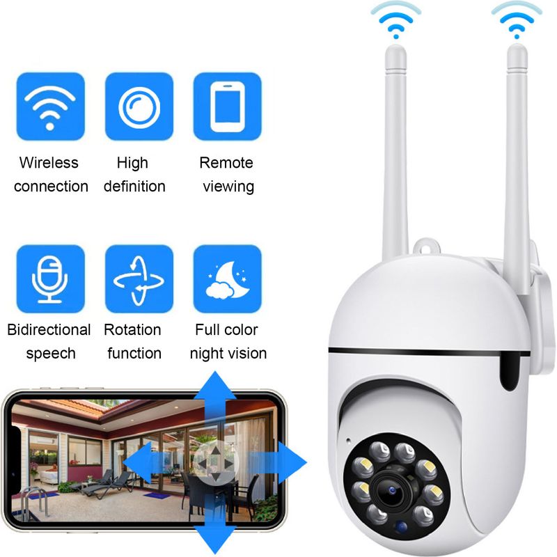 Gistuch – Drahtlose 1080p-wlan-überwachungskamera Für Den Außenbereich – Farbnachtsicht – 360°-drehung – Zwei-wege-audio – Wasserdicht