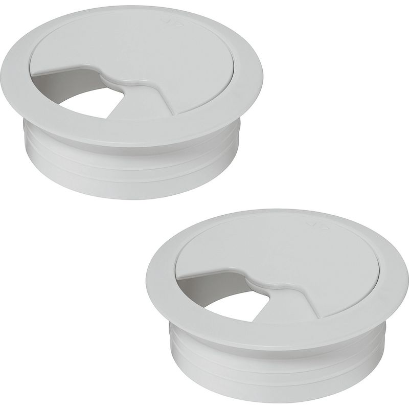 Set Mit 2 Runden, Versenkten Kabeldurchführungen 60 Mm – Weißer Kunststoff – Einfacher Zugang Zu Kabeln – Für Schreibtische Und Tische