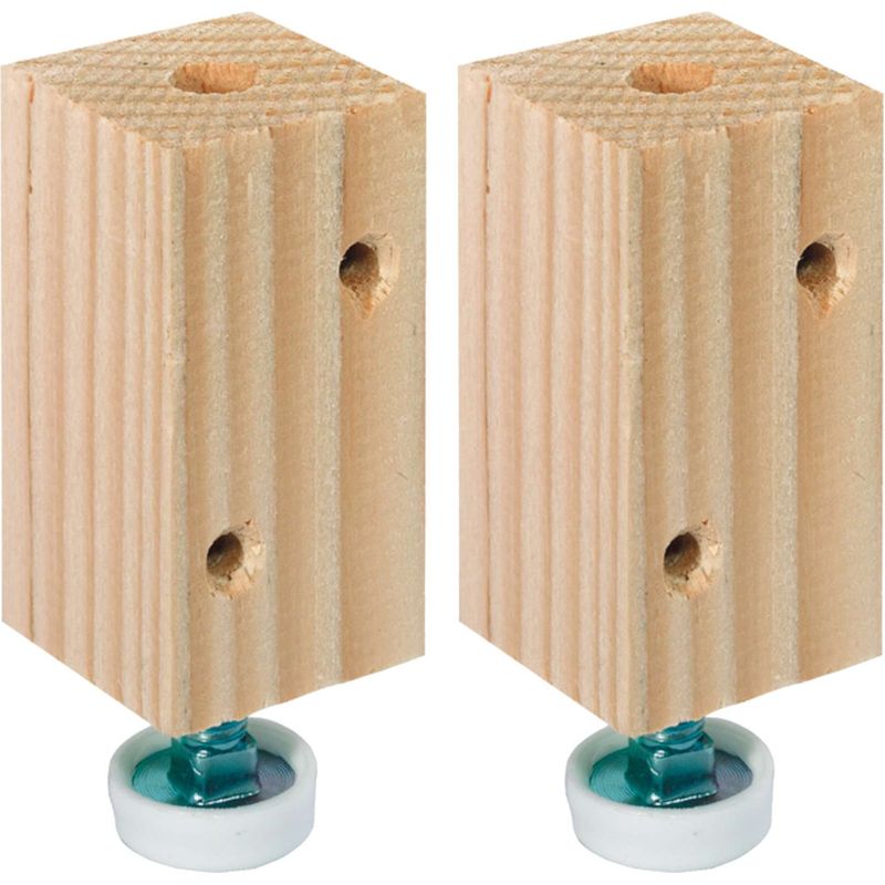 Set Mit 2 Verstellbaren Möbelfüßen – Stahlspindel Mit Weißer Kappe – Höhe 55 Mm – Holzblock 34 X 34 X 42 Mm