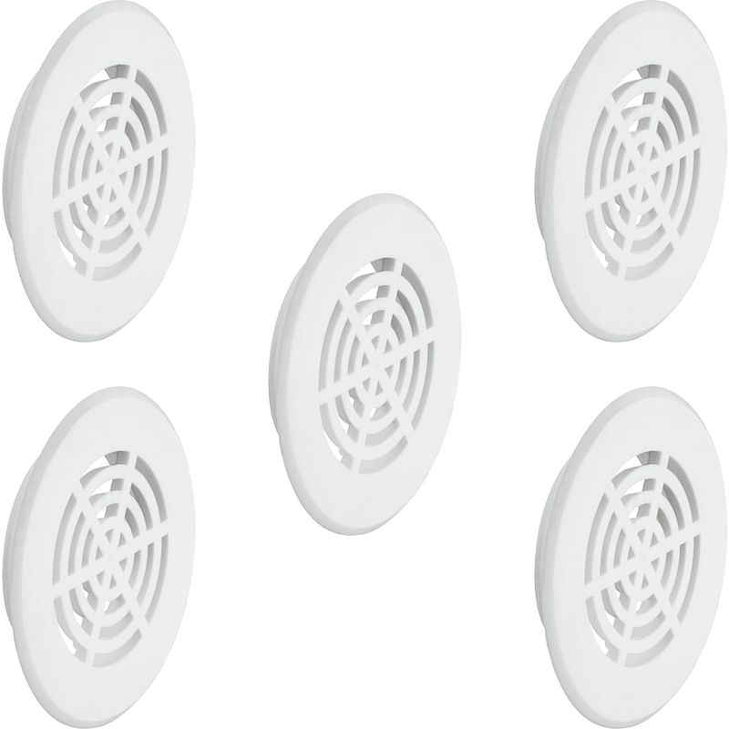 Set Mit 5 Runden 35-mm-lüftungsgittern – Weißer Kunststoff – 8 Mm Höhe – Effiziente Luftzirkulation – Einfache Montage Mit Silikondichtmittel