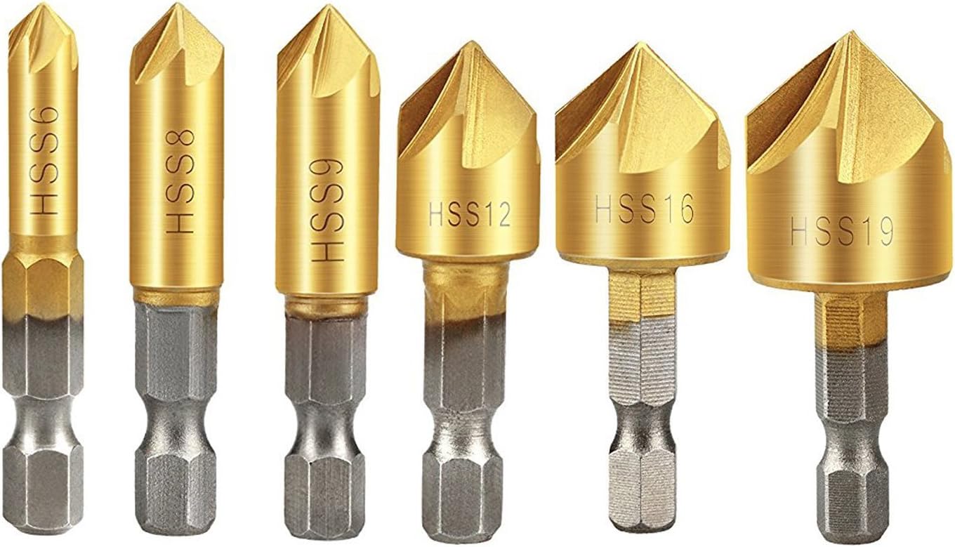 Litzee 6-teilige Holzbearbeitungsschneider, 90 ° Hss-kegelfräser, Hartmetall-kegelfräser, 6 Mm, 8 Mm, 9 Mm, 12 Mm, 16 Mm, 19 Mm