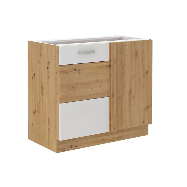 Küchen Preisbombe - Eckunterschrank 105 cm Eiche Artisan + Weiss Hochglanz Küchenzeile Küchenblock