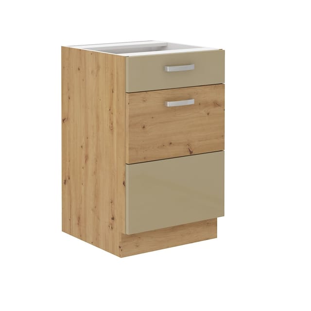 Küchen Preisbombe - Unterschrank 50 Eiche Artisan Cappuccino Glanz Küchenzeile Vollauszug Soft-Close