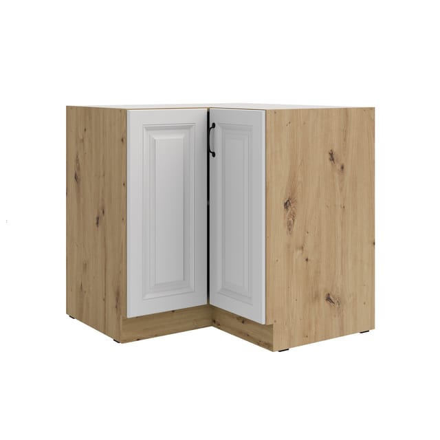 Küchen Preisbombe - Eckunterschrank 90x90 cm Stilo Weiß Eiche Artisan Küchenzeile Küchenblock Küche