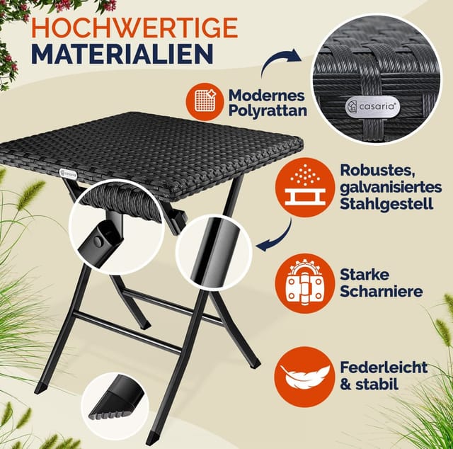 Gartentisch Wetterfest Klappbar 65x65cm Balkontisch Polyrattan Outdoor Klein 60kg Belastbarkeit Klapptisch Garten Terrasse Balkon Camping Tisch