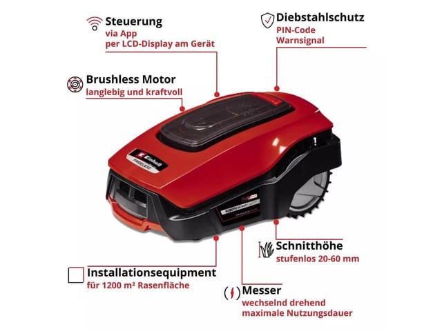 Mähroboter freelexo 1200 lcd bt (für bis zu 1200 m², Multizonen-Mäher, Bluetooth App-Steuerung, für Steigungen bis 35%, inkl. PXC-Akku und