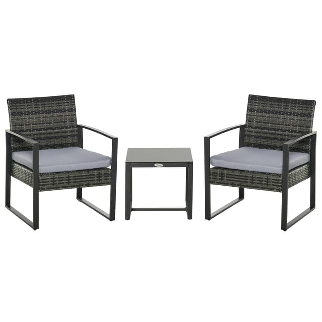 Polyrattan Gartenmöbel Set, Outdoor Balkonmöbel für 2 Personen, 3-teilig Sitzgruppe mit 2 Stühle, Tisch Sitzkissen, wetterfest Gartenmöbel für