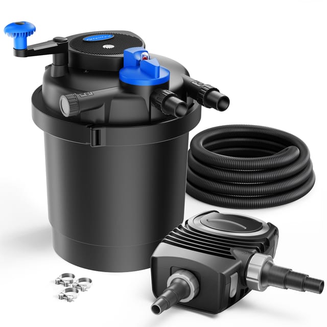 SunSun Komplettset: CPF-2500 Teichdruckfilter bis 6000 L mit 11 Watt UV-C Teichklärer, NEO3800 SuperEco Teichpumpe 3600l/h 20W, 5m Teichschlauch 32