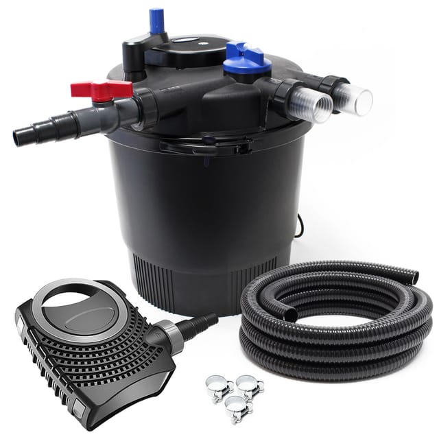 SunSun Komplettset: CPF-20000 Teichdruckfilter bis 10000 L mit 11 Watt UV-C Teichklärer, NEO8000 SuperEco Teichpumpe 8000l/h 70W, 10m Teichschlauch
