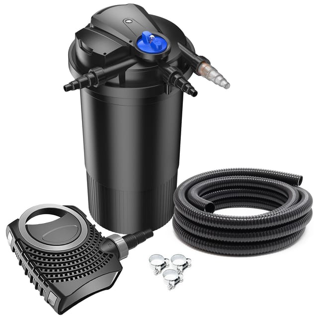 SunSun Komplettset: CPA-15000 Teichdruckfilter bis 30000 L mit 18 Watt UV-C Teichklärer, NEO3800 SuperEco Teichpumpe 3600l/h 20W, 5m Teichschlauch 38