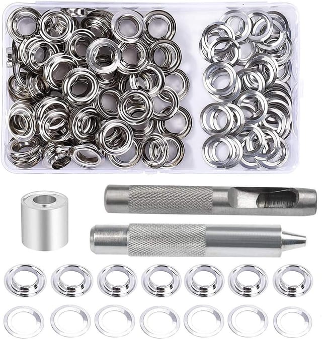 Rnemitery - sen-Set, 100 Stück Ösen mit 12 mm Durchmesser, Plane-Reparaturset, mit 3 Stück Ösenwerkzeugen, Ösen-Set für Plane, Stoff, Vorhänge und