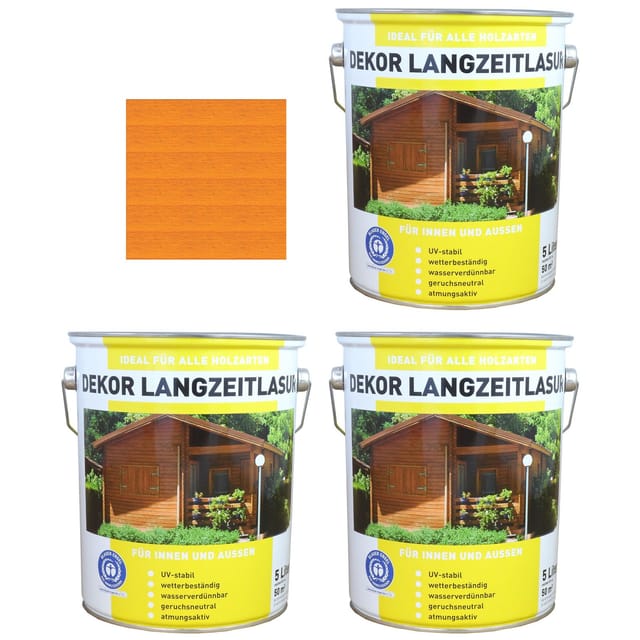 3 x 5 Liter Premium Holzlasur lf Holzschutzlasur Feuchteschutz Teak