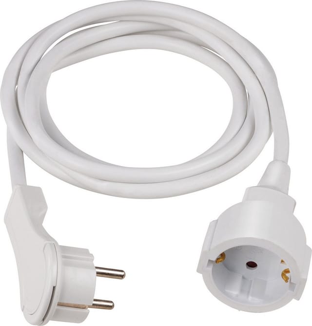 Verlängerungskabel Flachstecker 2 m weiß IP20 H05VV-F 3G1,5