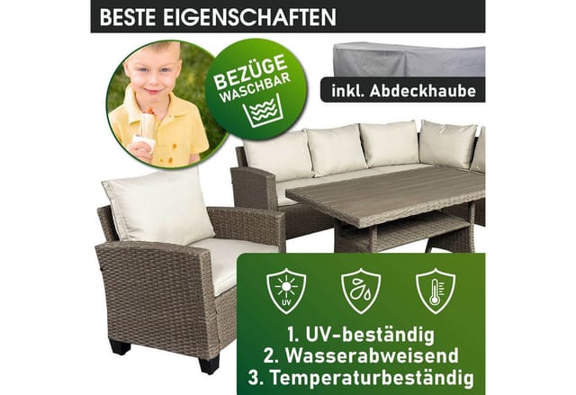 Gartenmöbel Set Hacienda Braun/Beige bis zu 10 Personen inkl. Kissen & Abdeckung tüv geprüft Outdoor Loungemöbel Sitzgruppe Essgruppe Garnitur - Brast