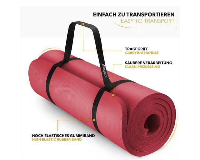 TRESKO® Yogamatte Fitnessmatte Gymnastikmatte Pilates 185x60x1,0cm Rot