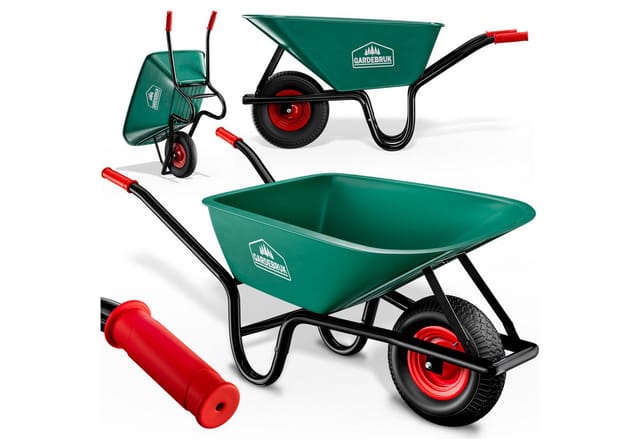 Schubkarre 100L Bauschubkarre Gartenschubkarre 250kg Belastbarkeit Luftreifen stabil Kunststoffwanne - Gardebruk