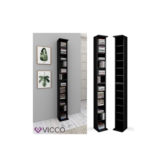 Vitalispa - CD-Regal, Schwarz, 21 x 183.6 cm Groß, Vicco