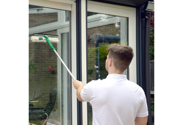 Fensterreinigungs-Set 1,25 m + Fensterwischer, Verlängerungsstange, Tücher - Unger