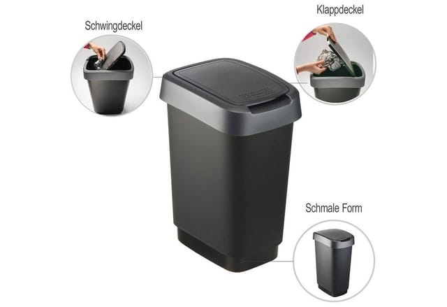 Swingeimer Twist 10 l schwarz/dunkelsilber Abfalleimer Mülleimer - Rotho