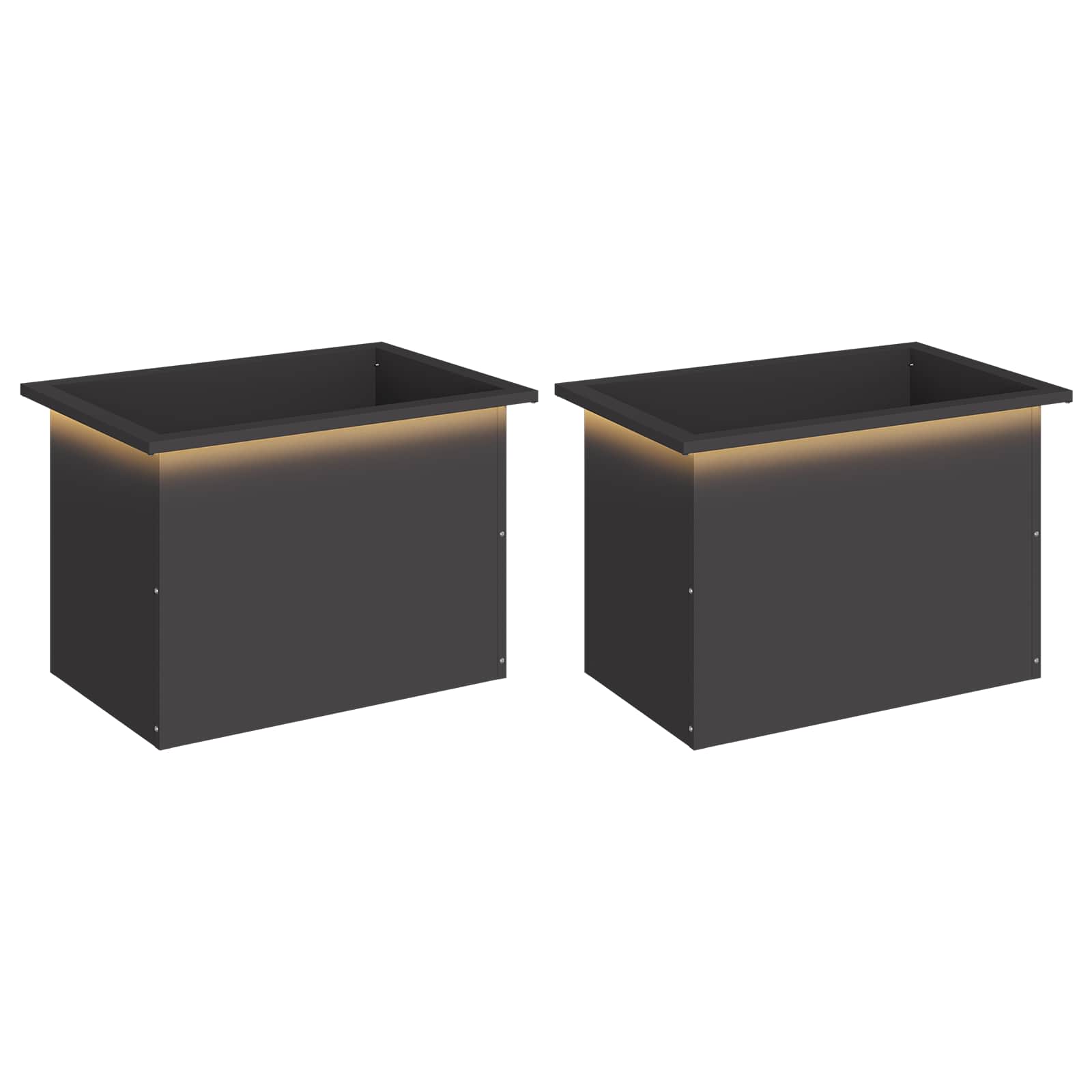 Garten-pflanzkübel Mit Led 2 Stk. Schwarz 40 × 60 × 40 Cm Stahl Vidaxl
