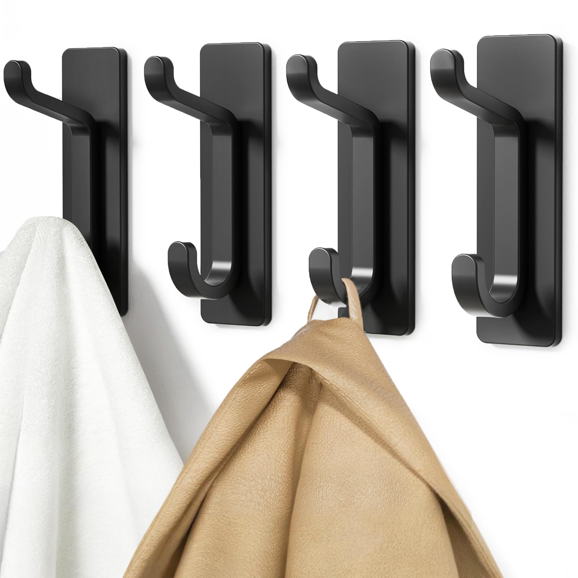 Selbstklebender Wandhaken, Handtuchhalter Für Bad Und Küche, Klebehaken, Wandmontage Ohne Bohren, Wasserdicht, Rostfrei, Schwarz, 4er-set